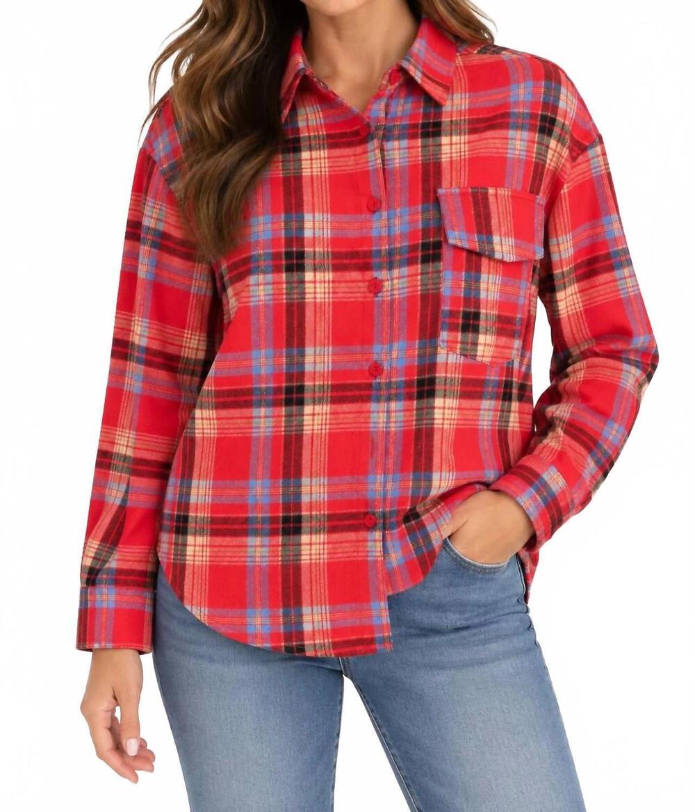 NEW TGBBRANDS tutsi lightweight flannel shirt in red, dusty blue & tan plaid
